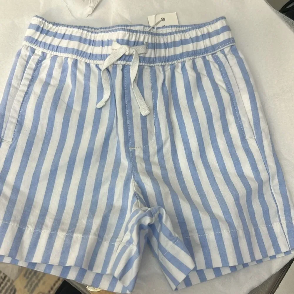 Janie and Jack 100048022 Blue and White Striped Poplin Pull-On Short size 6-12 m